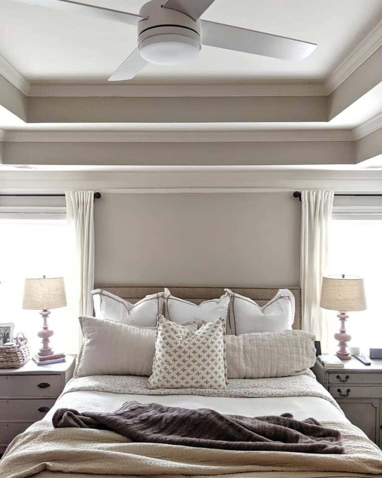 Beige and White Bedroom Ceiling Design
