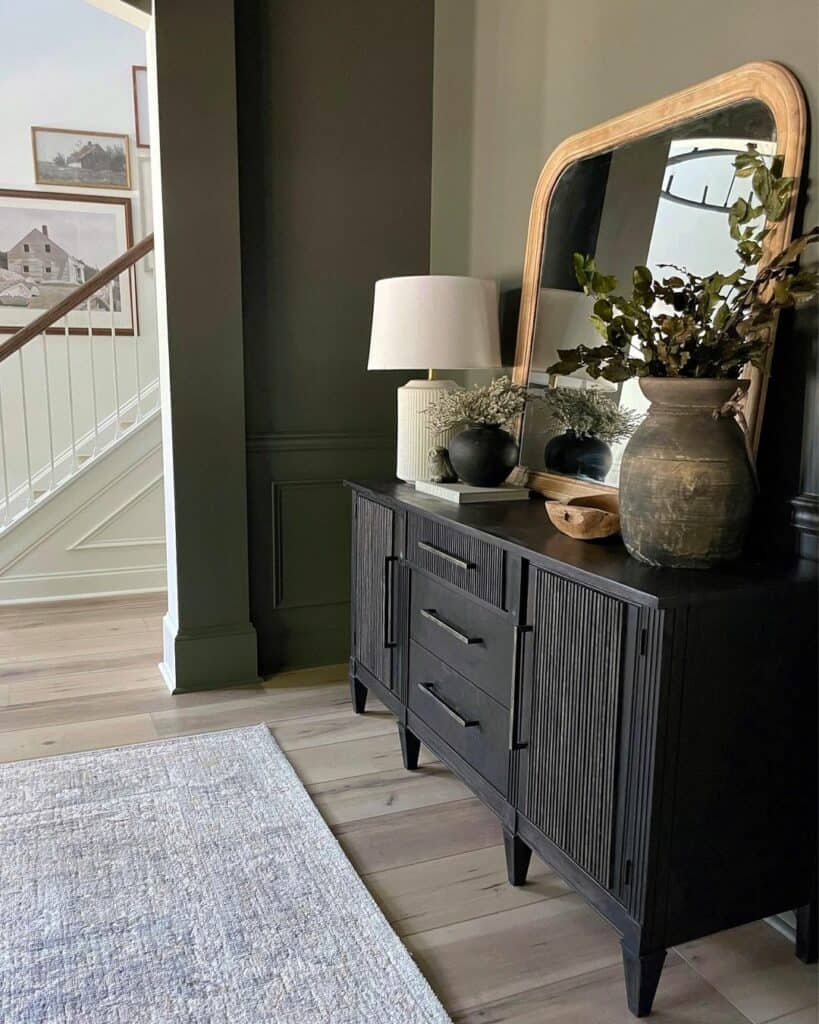 Black Buffet Cabinet with Wood Frame Mirror