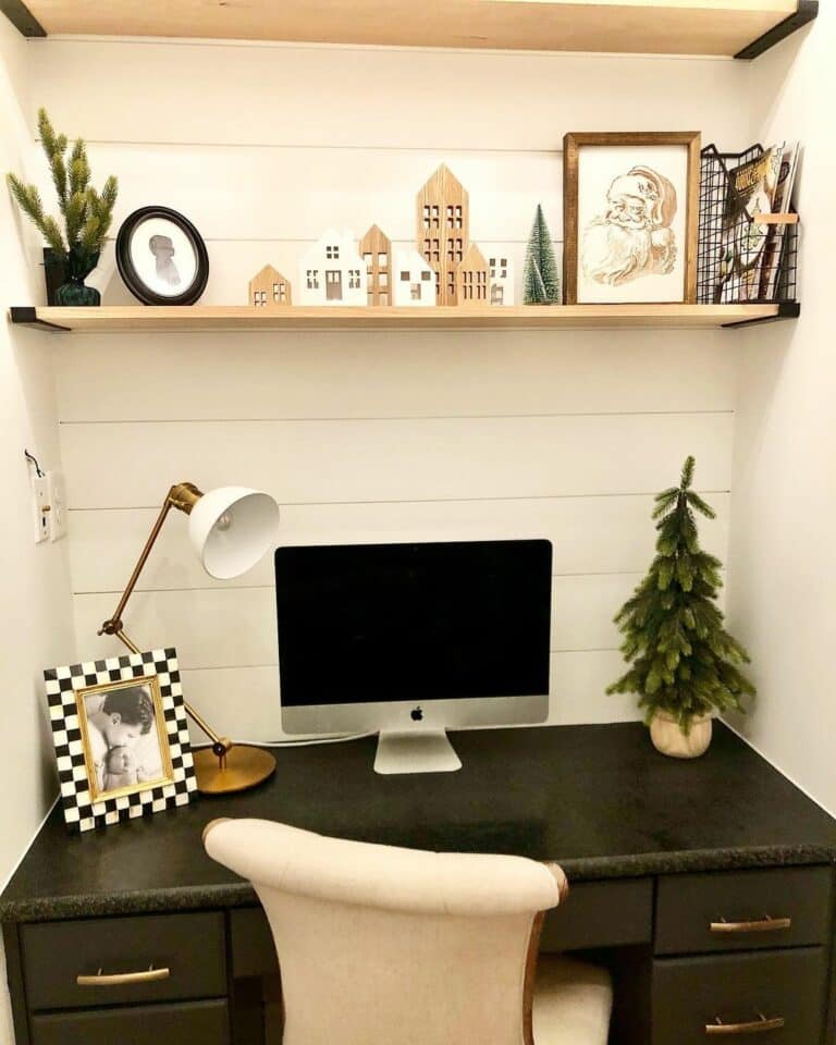Black Desk With Natural Wood Shelves