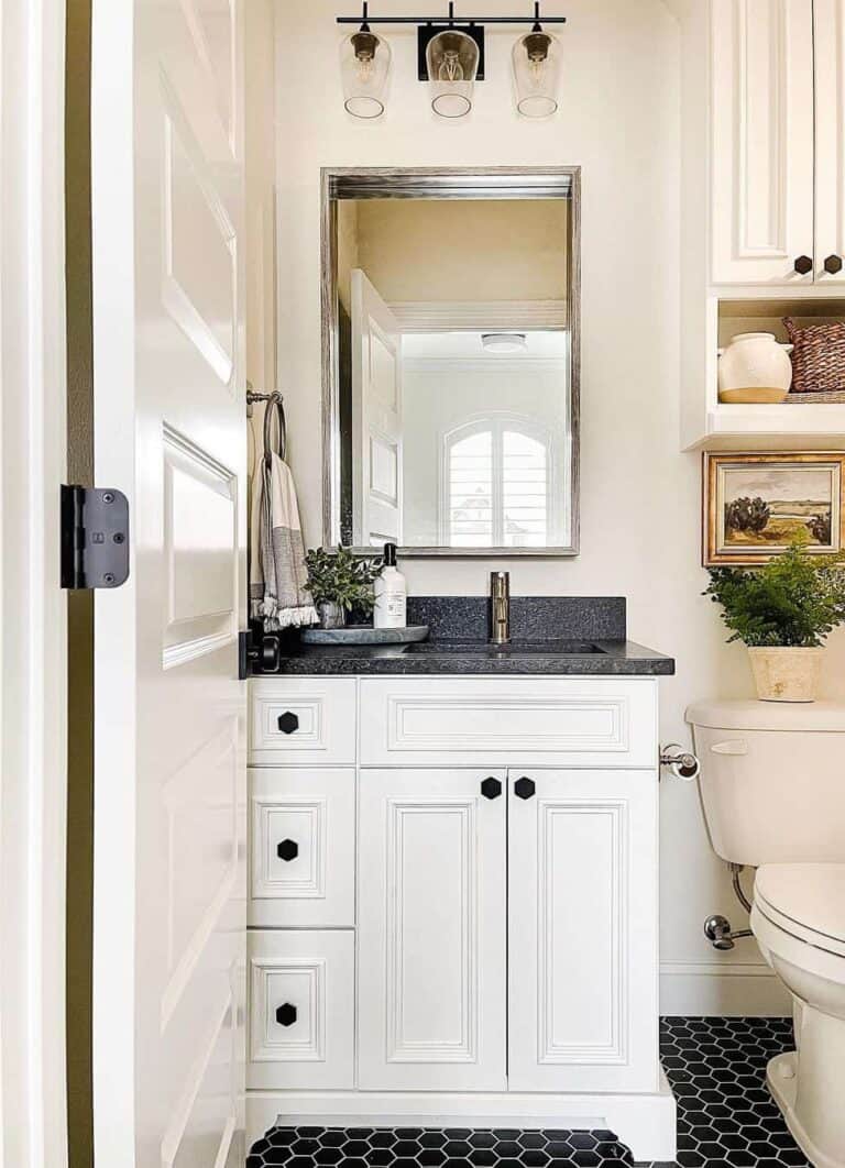 Black Hexagons in a Small Bathroom