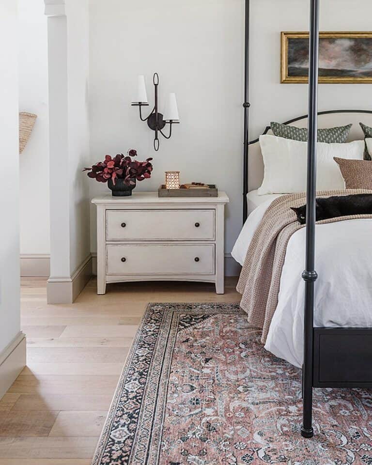 Black Sconce Over a Wide White Nightstand Soul & Lane