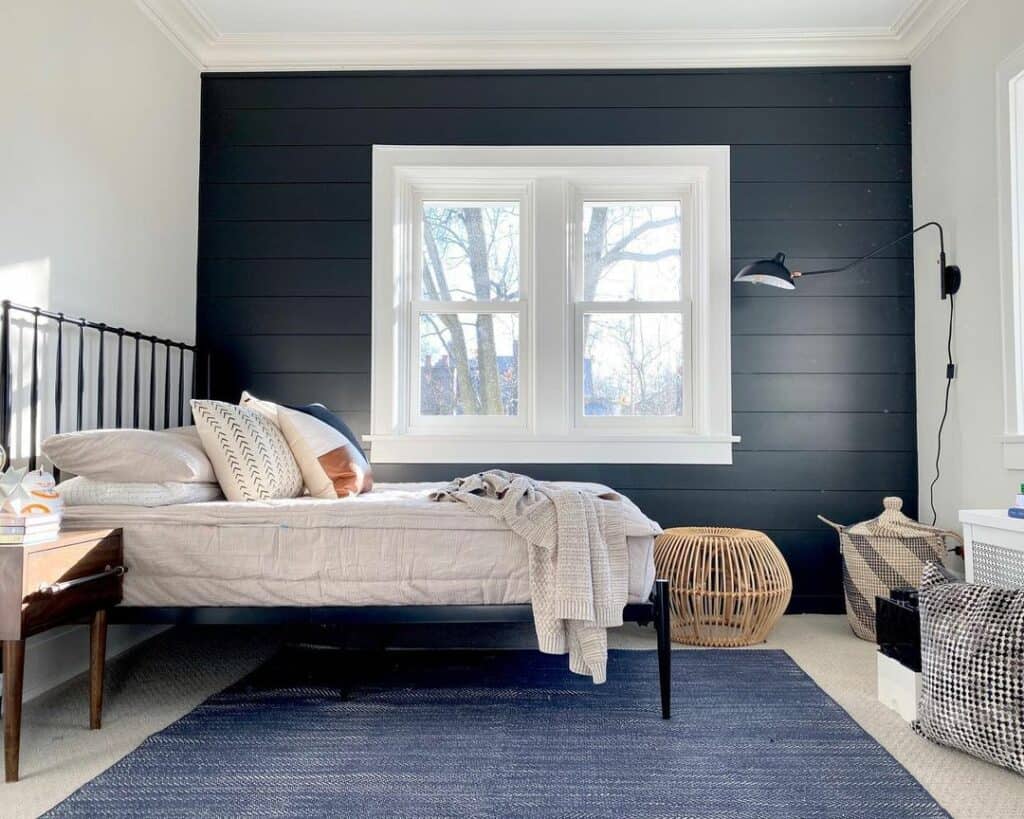 Black Shiplap Paneling in Modern Bedroom
