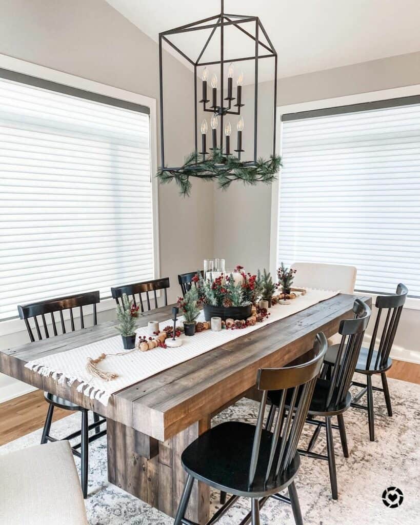 Black Windsor Chairs and Solid Wood Table