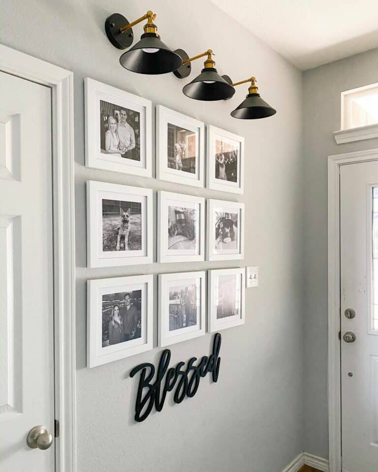 Black and Gold Lights for White Frame Gallery Wall