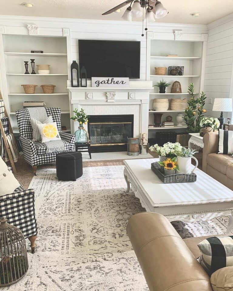 Black and White Checked Chairs With Shiplap Walls