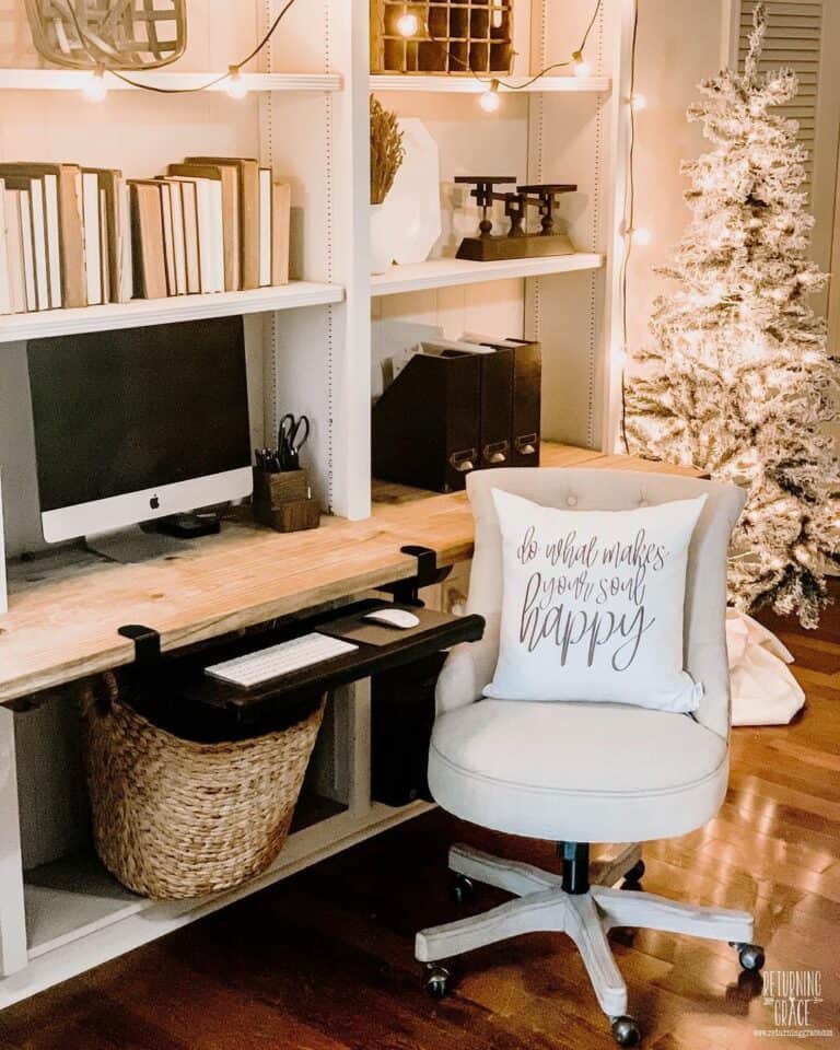 Black and White Desk With Pullout Keyboard Tray