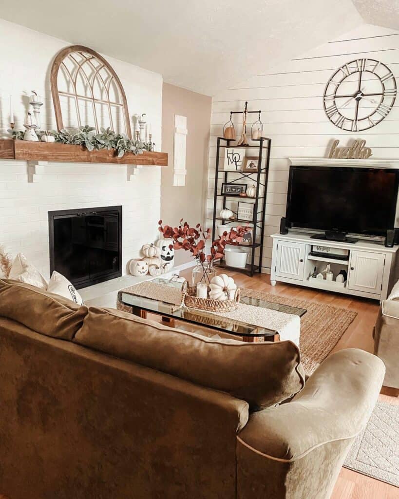 Black And White Living Room With Brown