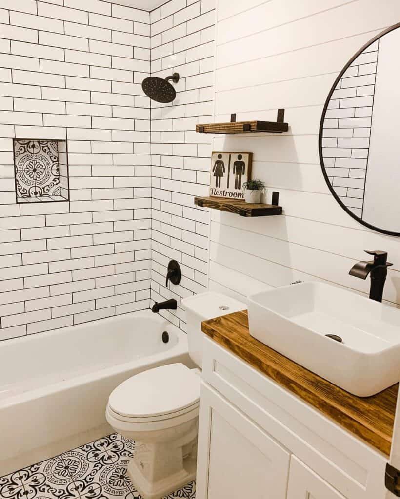 Black and White Patterned Shower Niche