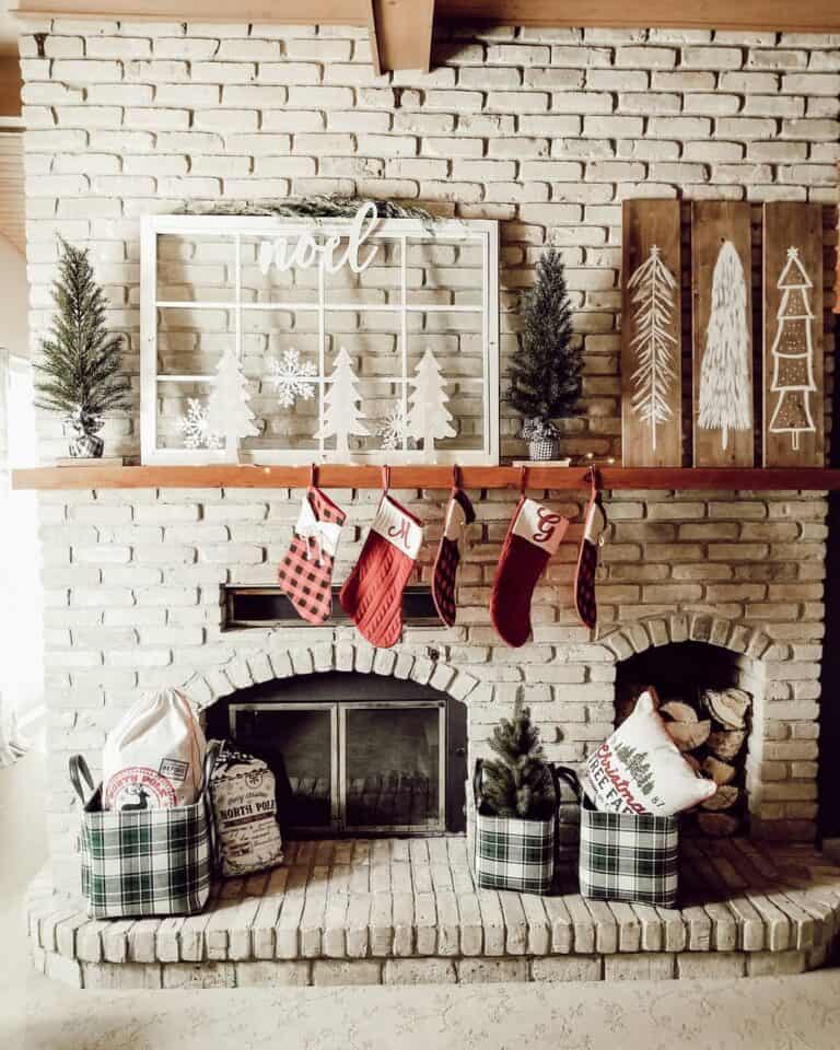 Black and White Plaid Accent Ideas for a Farmhouse Christmas Fireplace