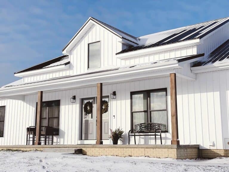 Black and White Porch with Wood Columns