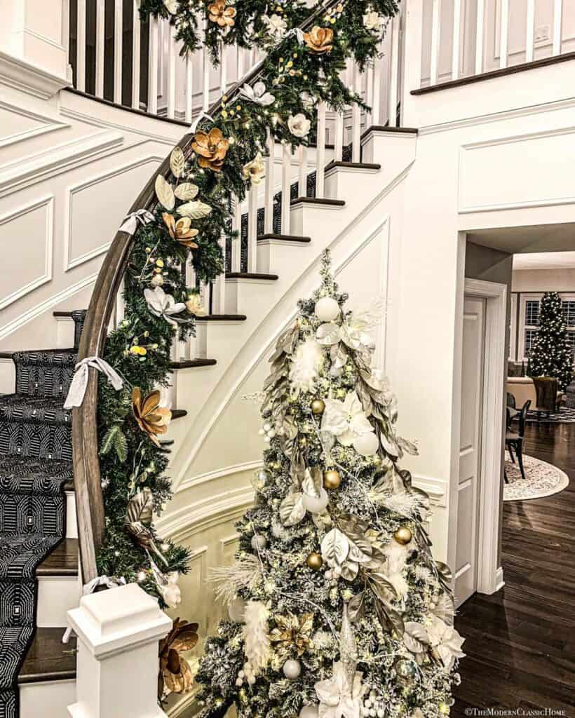 Black and White Runner with Floral Garland