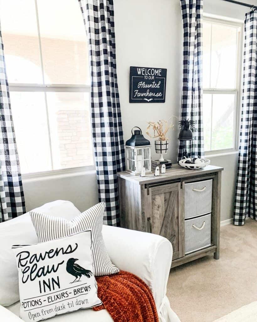 Black and White Themed Halloween Living Room