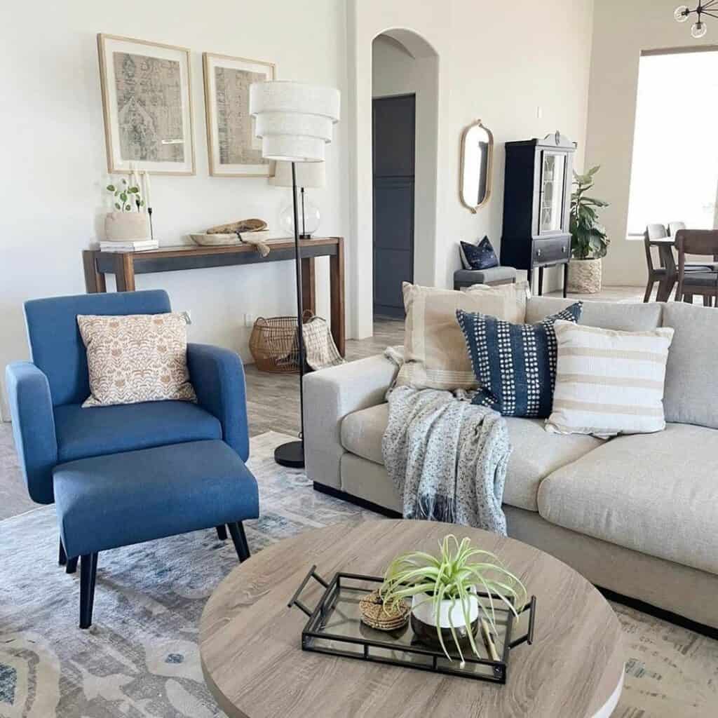 Blue Accent Chair and Matching Footstool