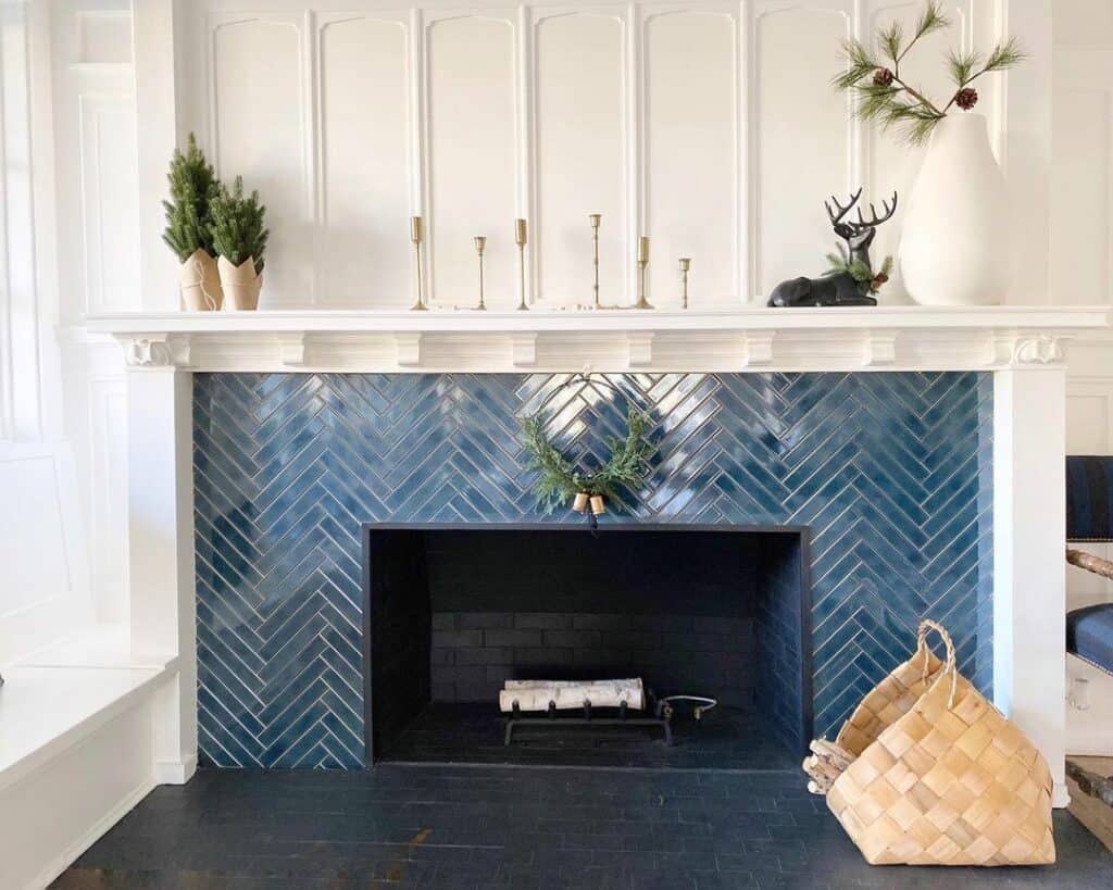 Blue Christmas Fireplace Décor