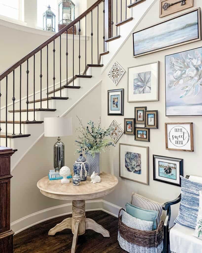 Blue Gallery Feature Wall in Stairway