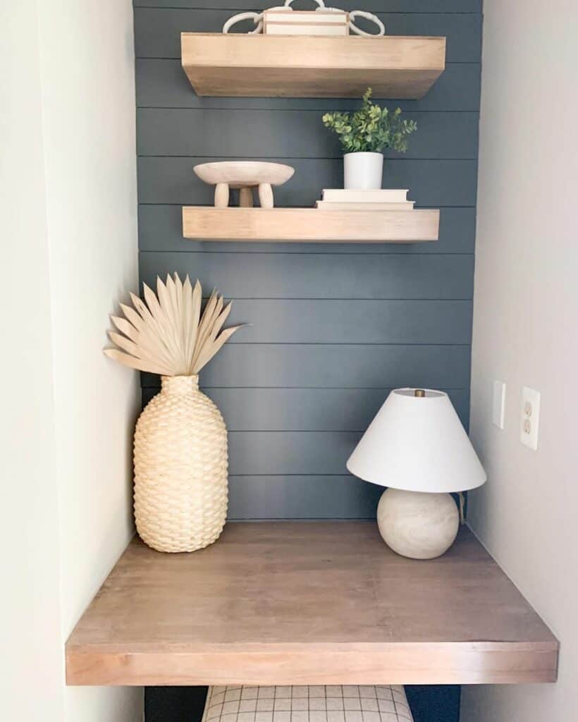 Blue Shiplap Alcove with a Built-In Desk