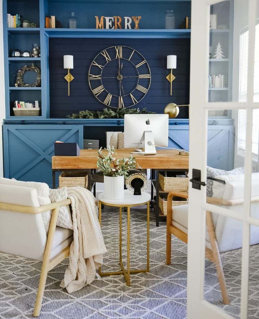 Blue and Gold Christmas Home Office