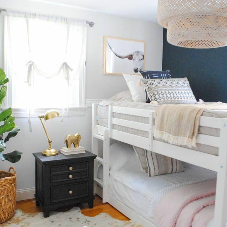 Blue and Gray Bedroom with White Bunk Beds