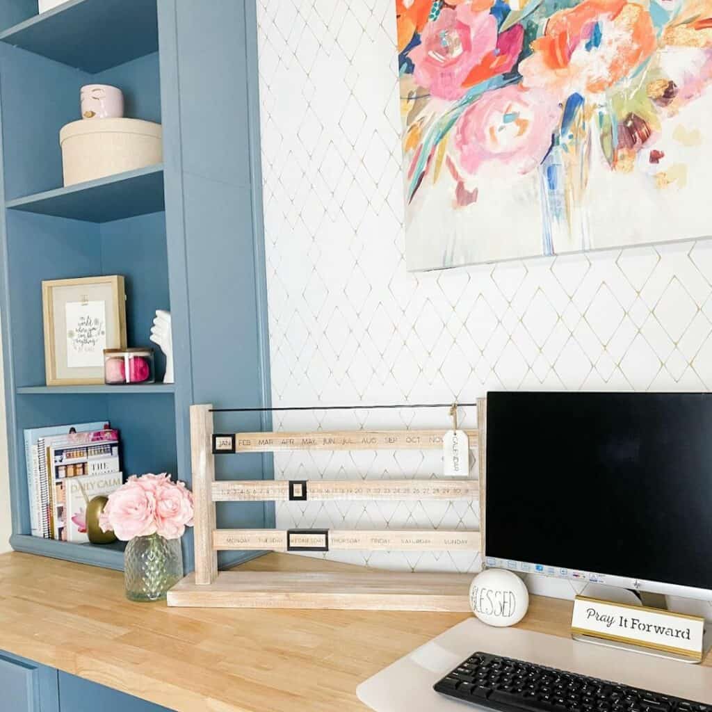 Blue and White Home Office Space