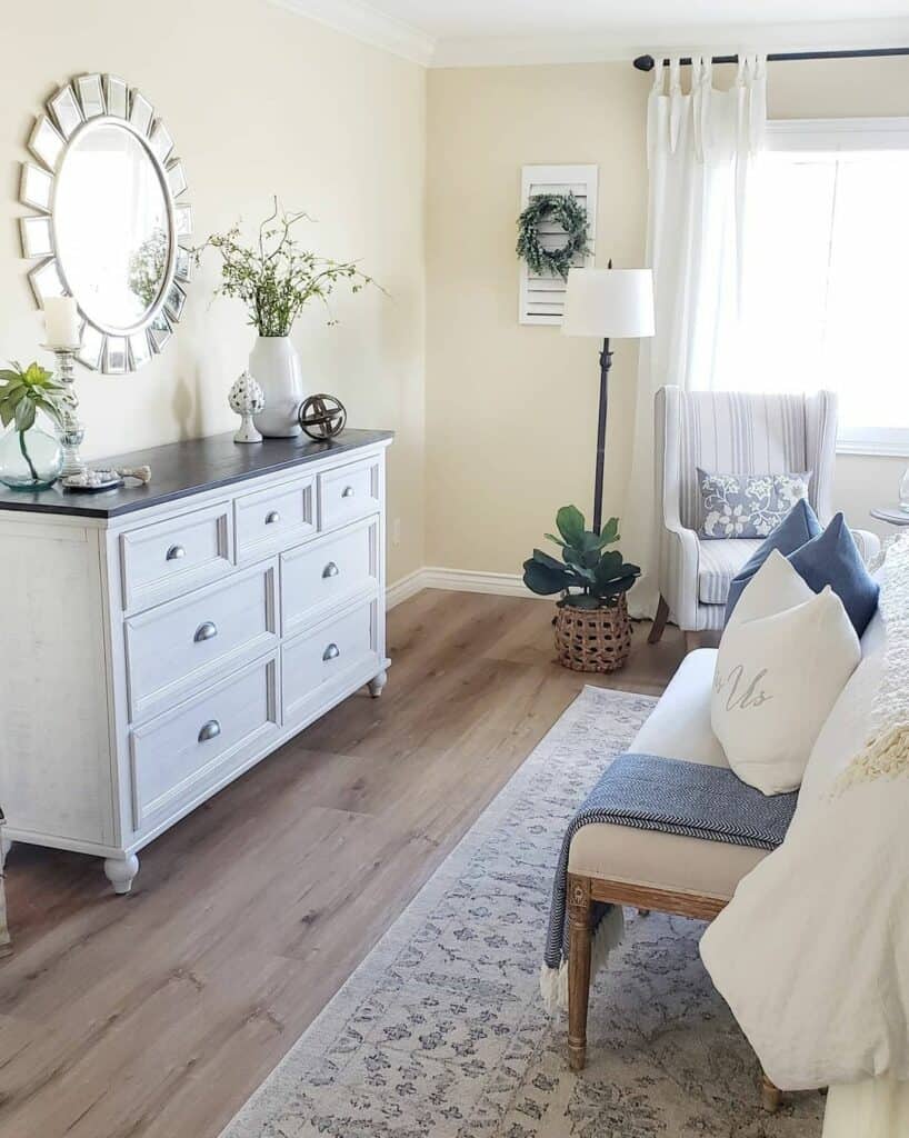 Blue and White Stripped Bedroom Chair