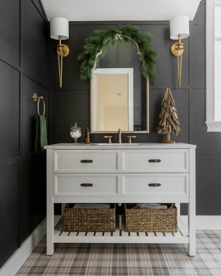 Board and Batten Bathroom With Gold Décor