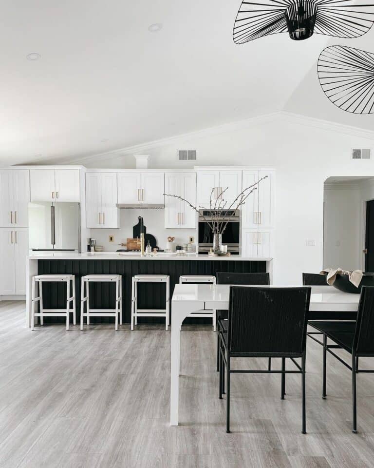 Boho Black and White Modern Kitchen Island with Seating