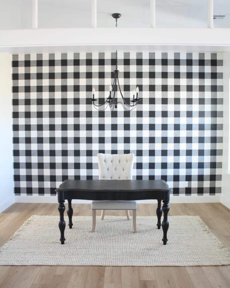 Bold Gingham Wallpaper in Home Office
