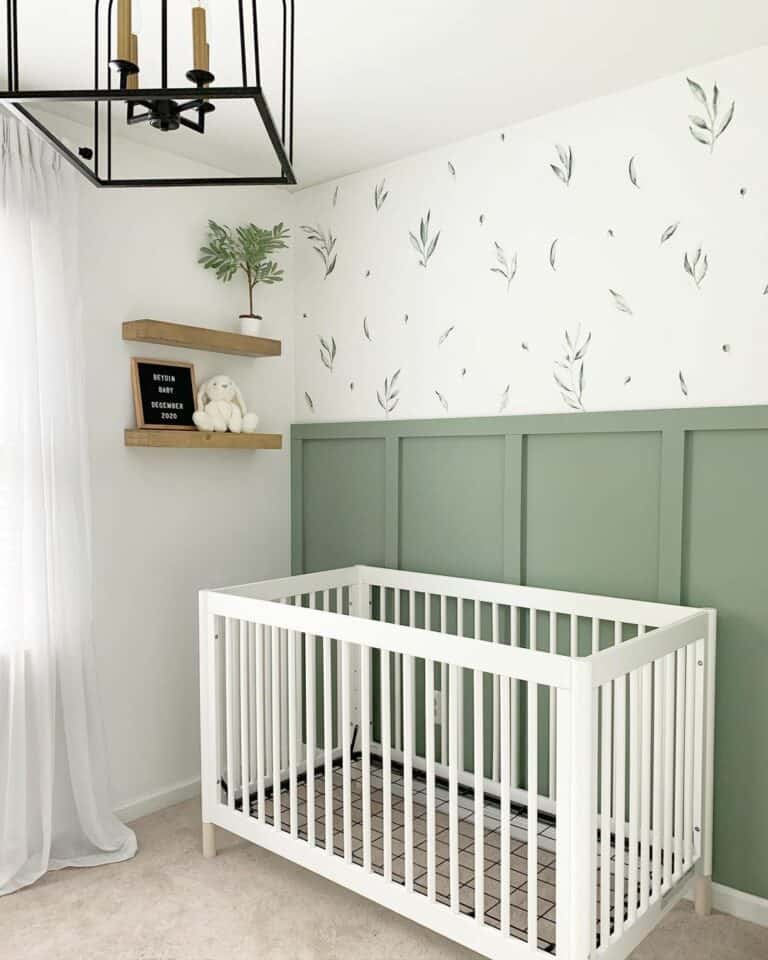 Botanical-Themed Green and White Nursery