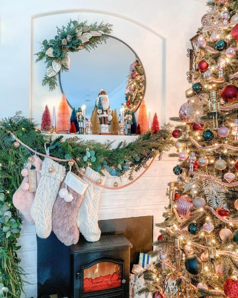 Bottle Brush Trees as Christmas Mantel Décor