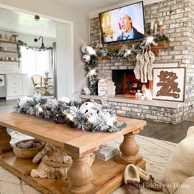 Brick Fireplace Wall with Flocked Garland