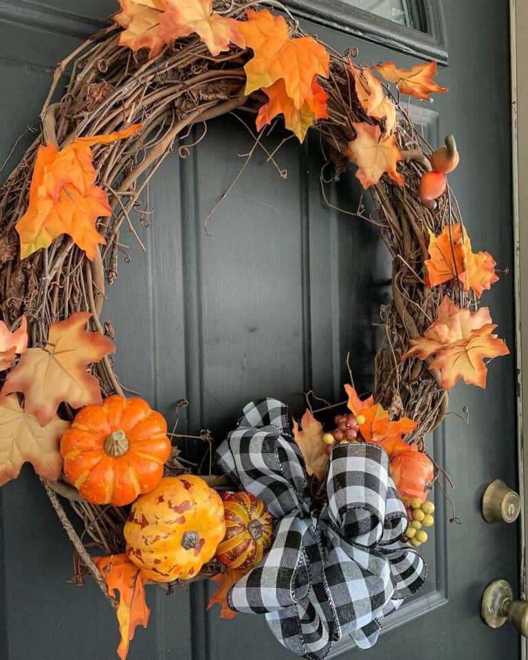 Bright Autumn Wreath on Dark Door