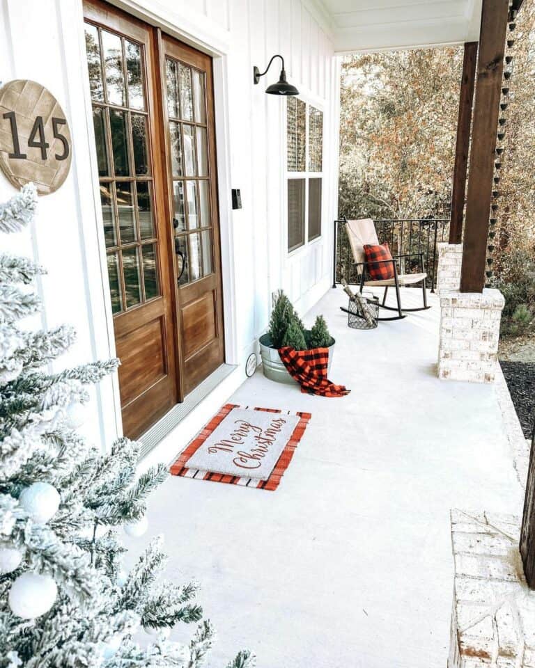 Bright Holiday Porch with Plaid Christmas Accents