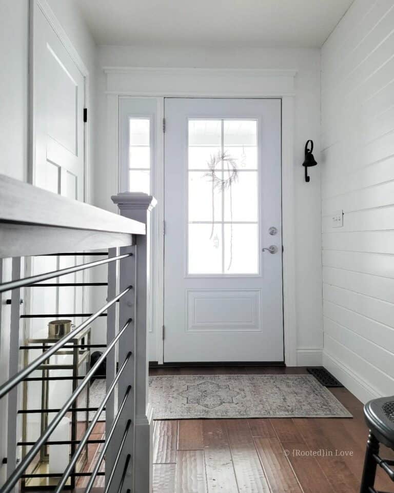 Bright White Entryway Design with Shiplap