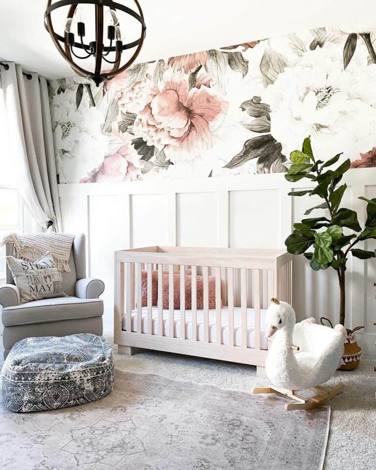 Bright White and Floral Nursery