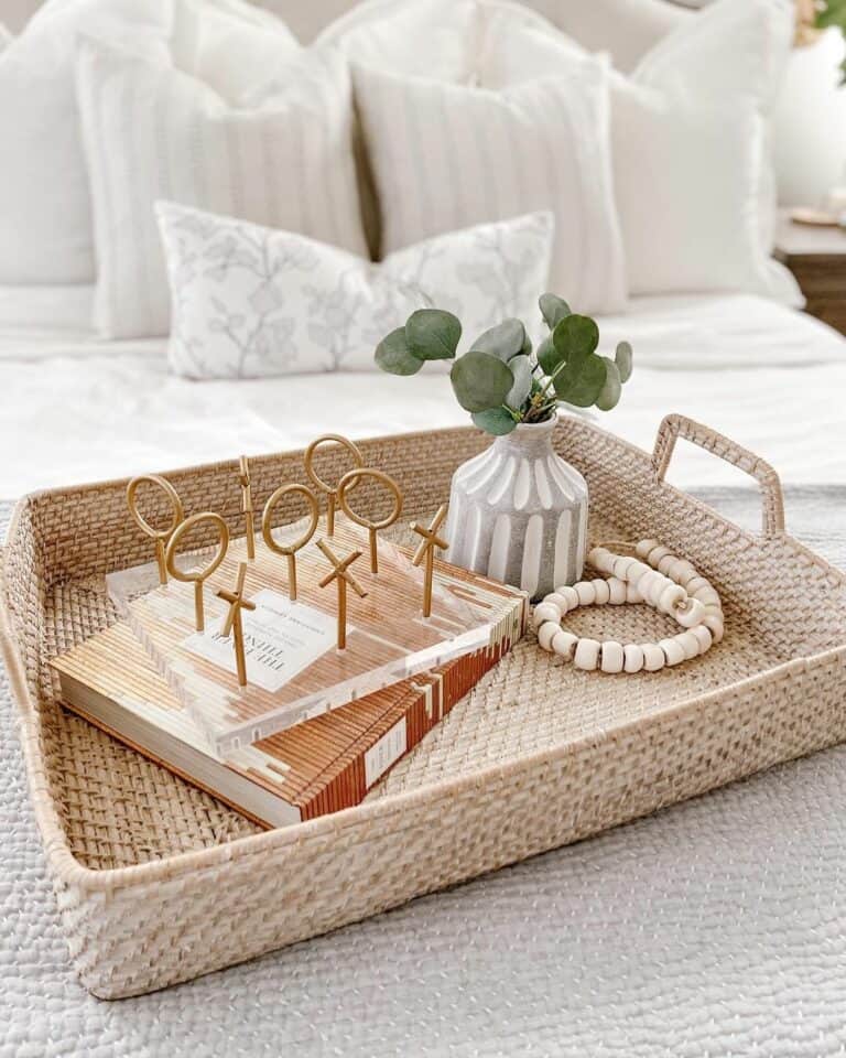 Brown Book in a Woven Beige Tray