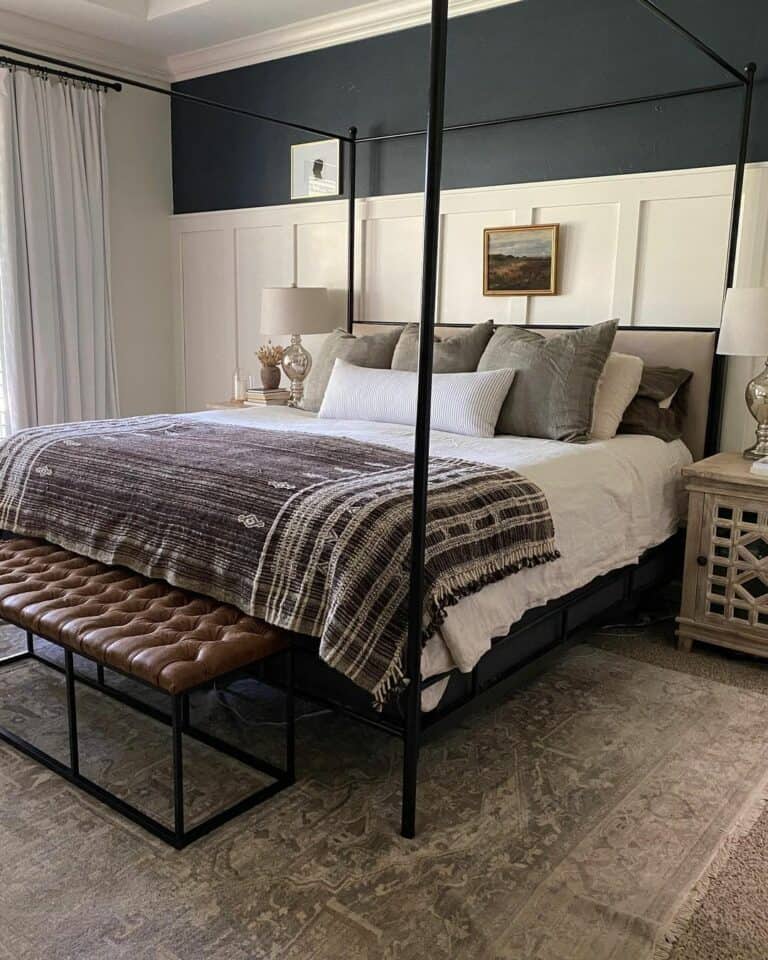 Brown Carpet and Patterned Rug in Bedroom