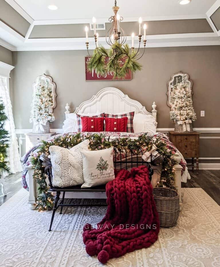 Brown Christmas Bedroom with Greenery