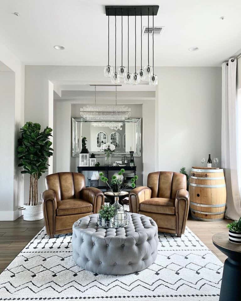 Brown Leather Chairs with Ottoman Coffee Table