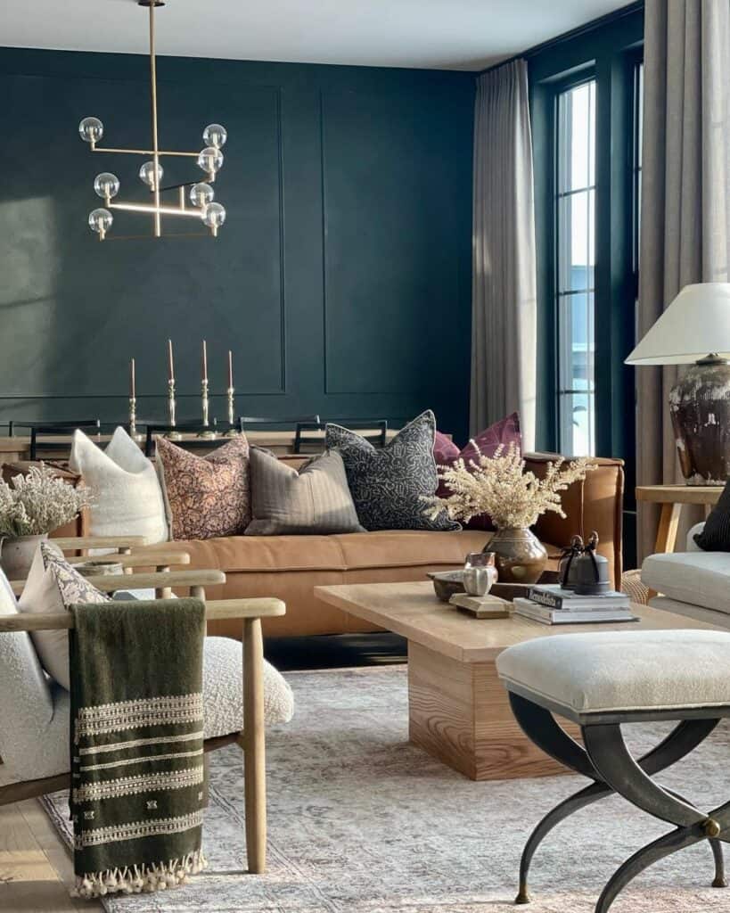 teal and brown living room furniture