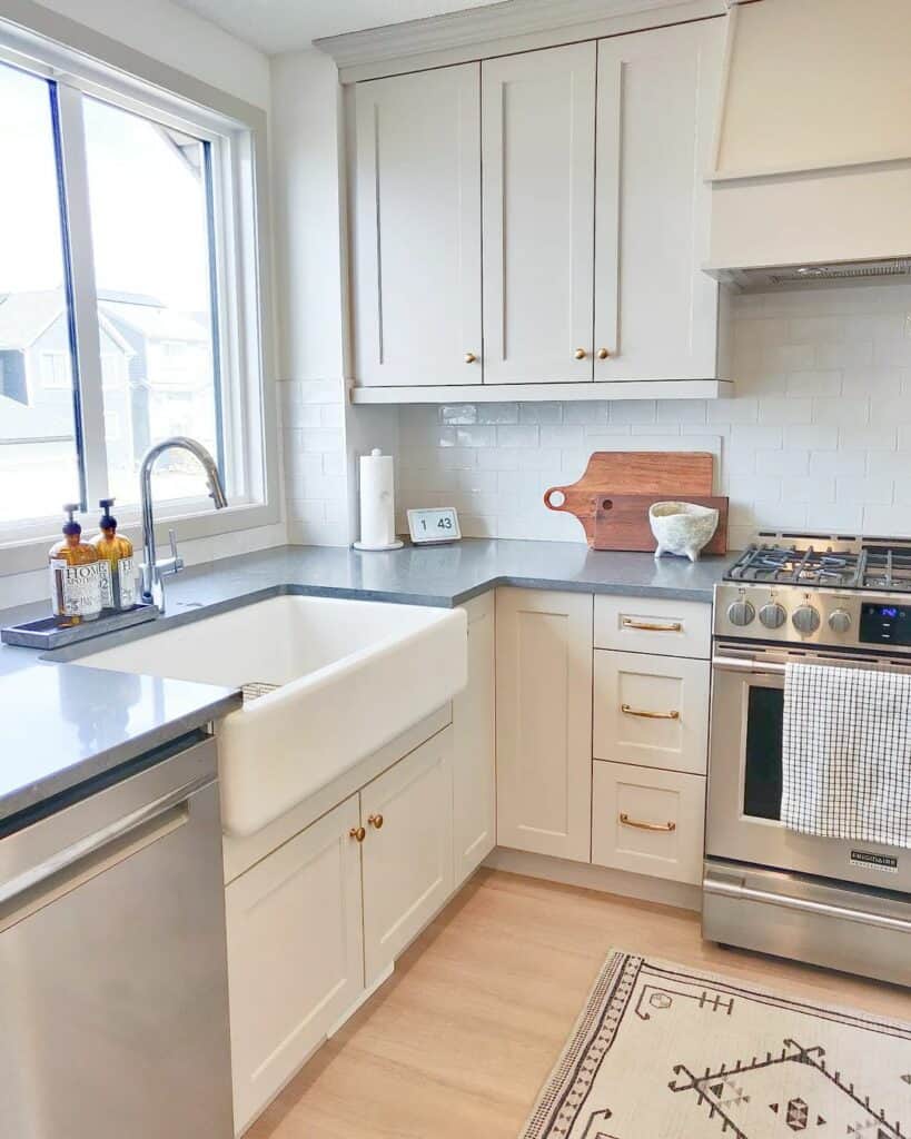 Brown Soap Bottles on a Grey Countertop