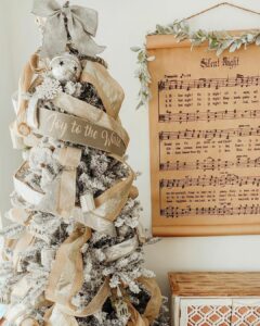 Burlap Ribbon for a Christmas Tree and a Brown Scroll