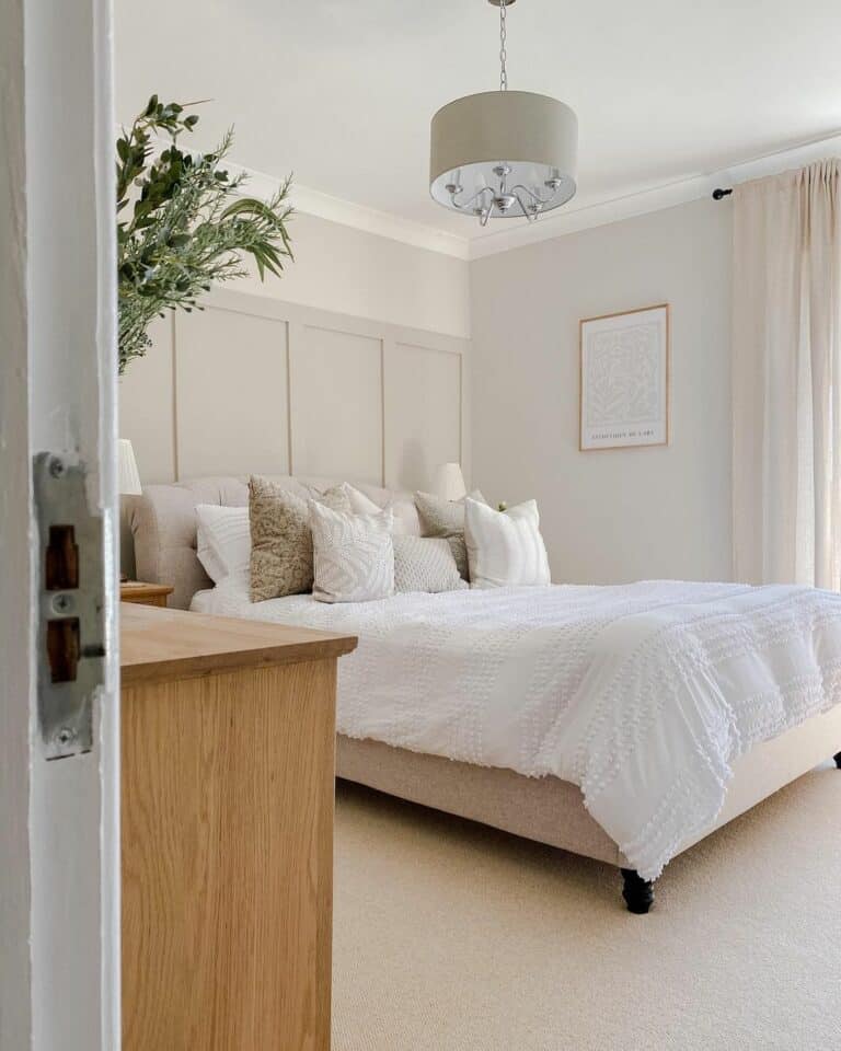 Calming Bedroom With Oatmeal Colored Carpet