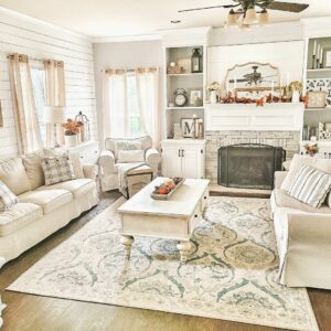 Centrepiece Coffee Table Décor and White Shiplap Walls