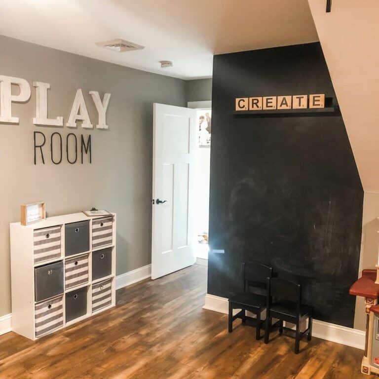 Chalkboard Feature Wall in Gray and White Playroom