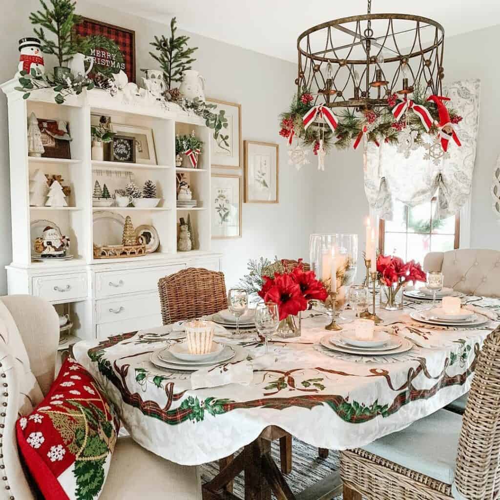 Chandelier Christmas Décor Over Dining Table