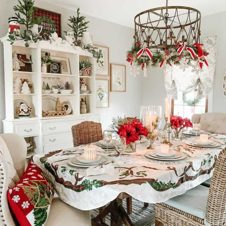 Chandelier Christmas Décor Over Dining Table