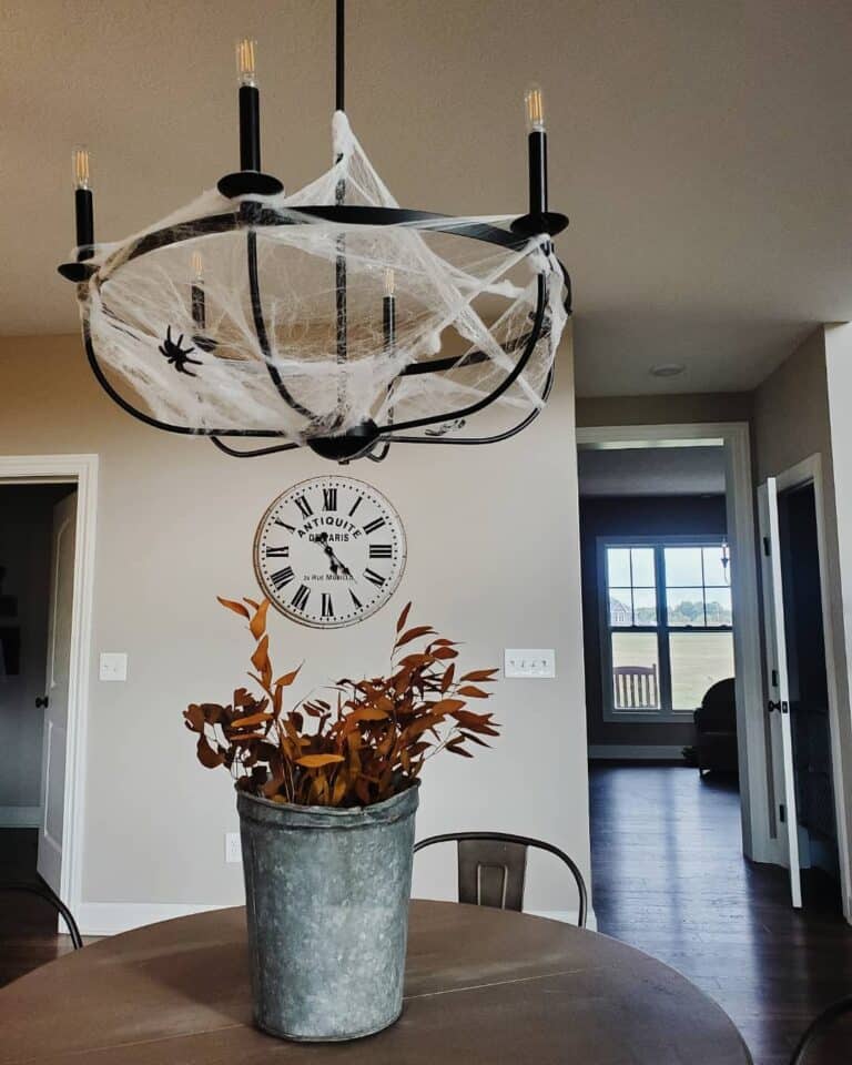 Chandelier with Spider Web Halloween Decor