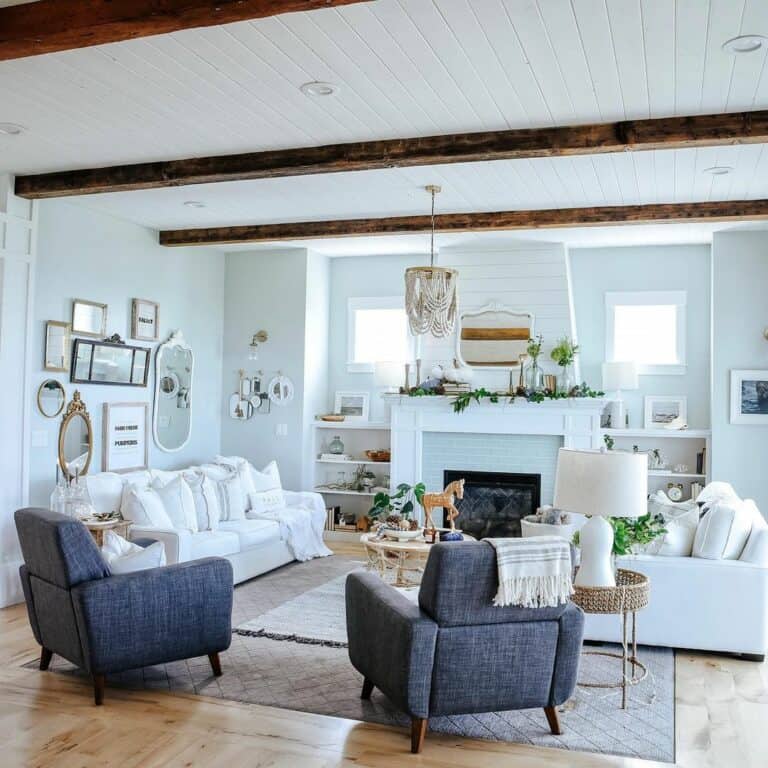 Charming Farmhouse Living Room With Gray Accent Chairs