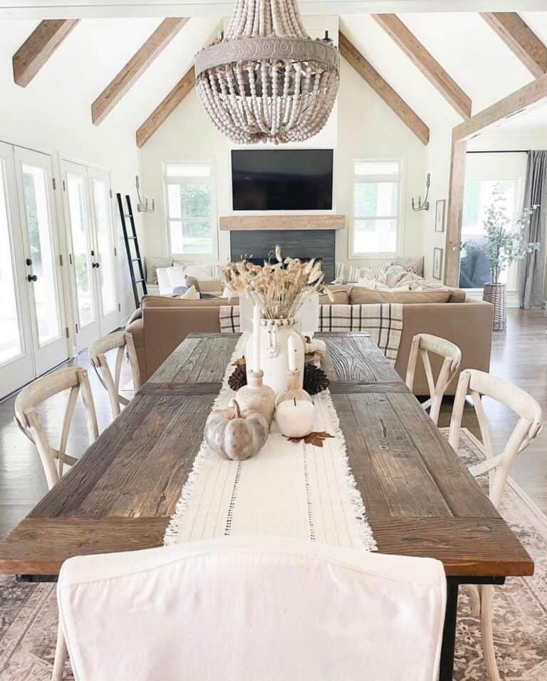 Charming Vaulted Dining Room with Wood Accents