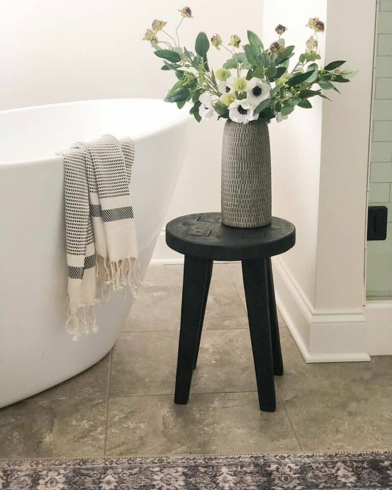 Chic Black Painted Wood Bathroom Stool